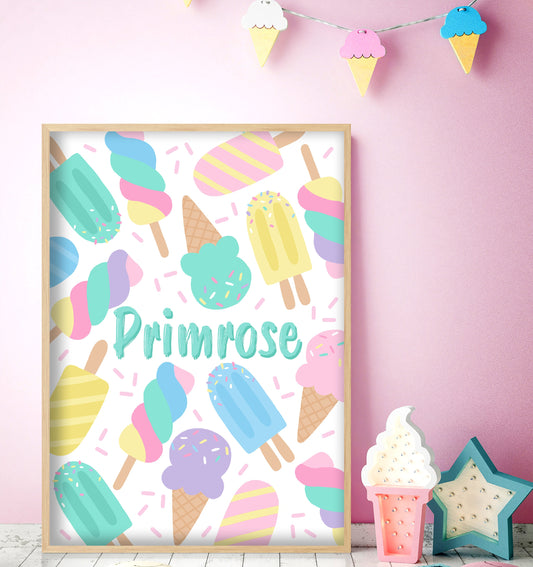 Personalised Ice Cream Print: Colorful Nursery Wall Art