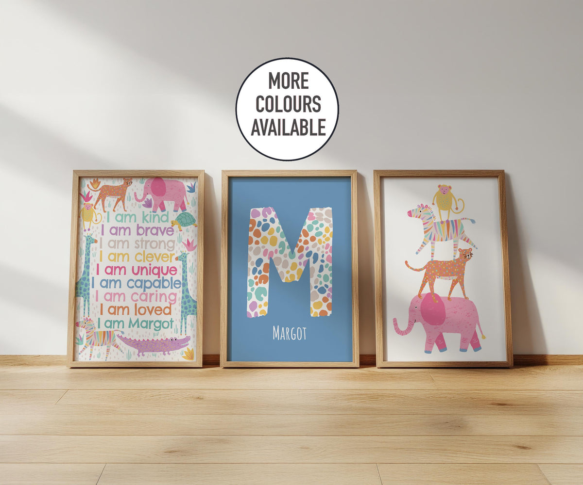 Personalised Animal Affirmation Prints: Set of 3 Kids Playroom Wall Art