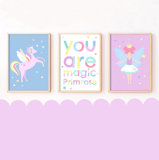 Personalised Unicorn & Fairy Print Set: Magical Kids Room Decor