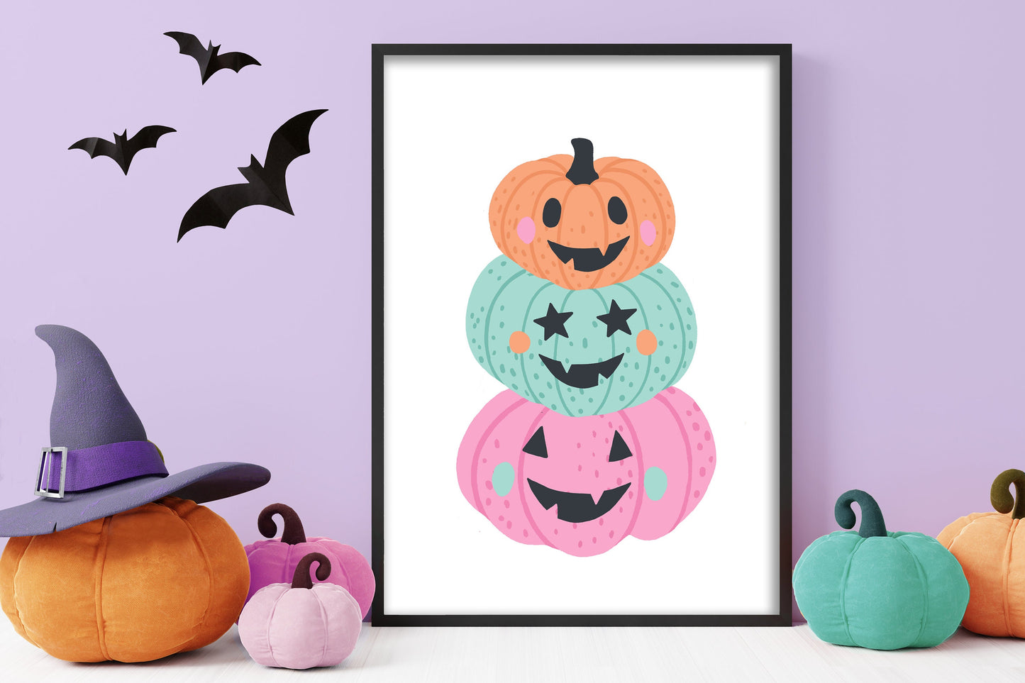 Pumpkin Trio - Pastel Halloween Home Decor, Autumn Print, Gallery Wall Art