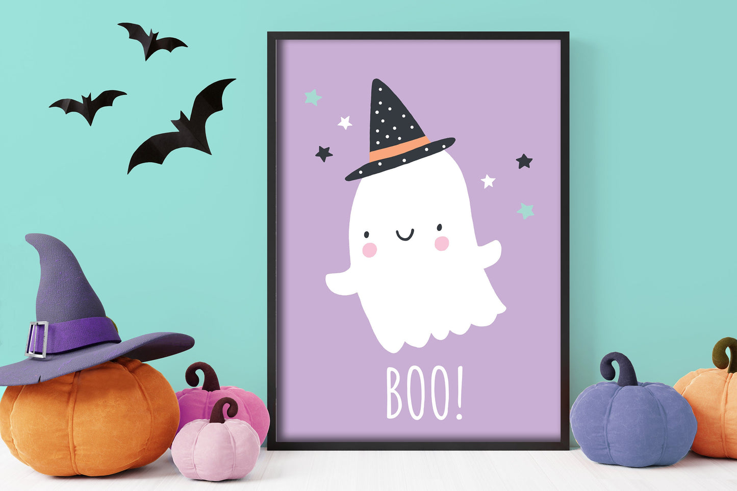 Boo! - Cute Ghost, Pastel Halloween, Poster Print, Wall Art