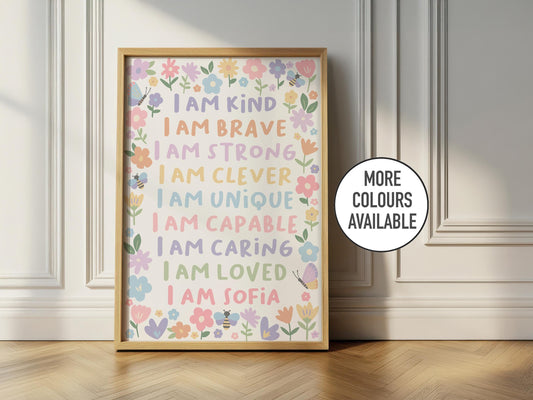 Floral affirmation print: personalised nursery decor