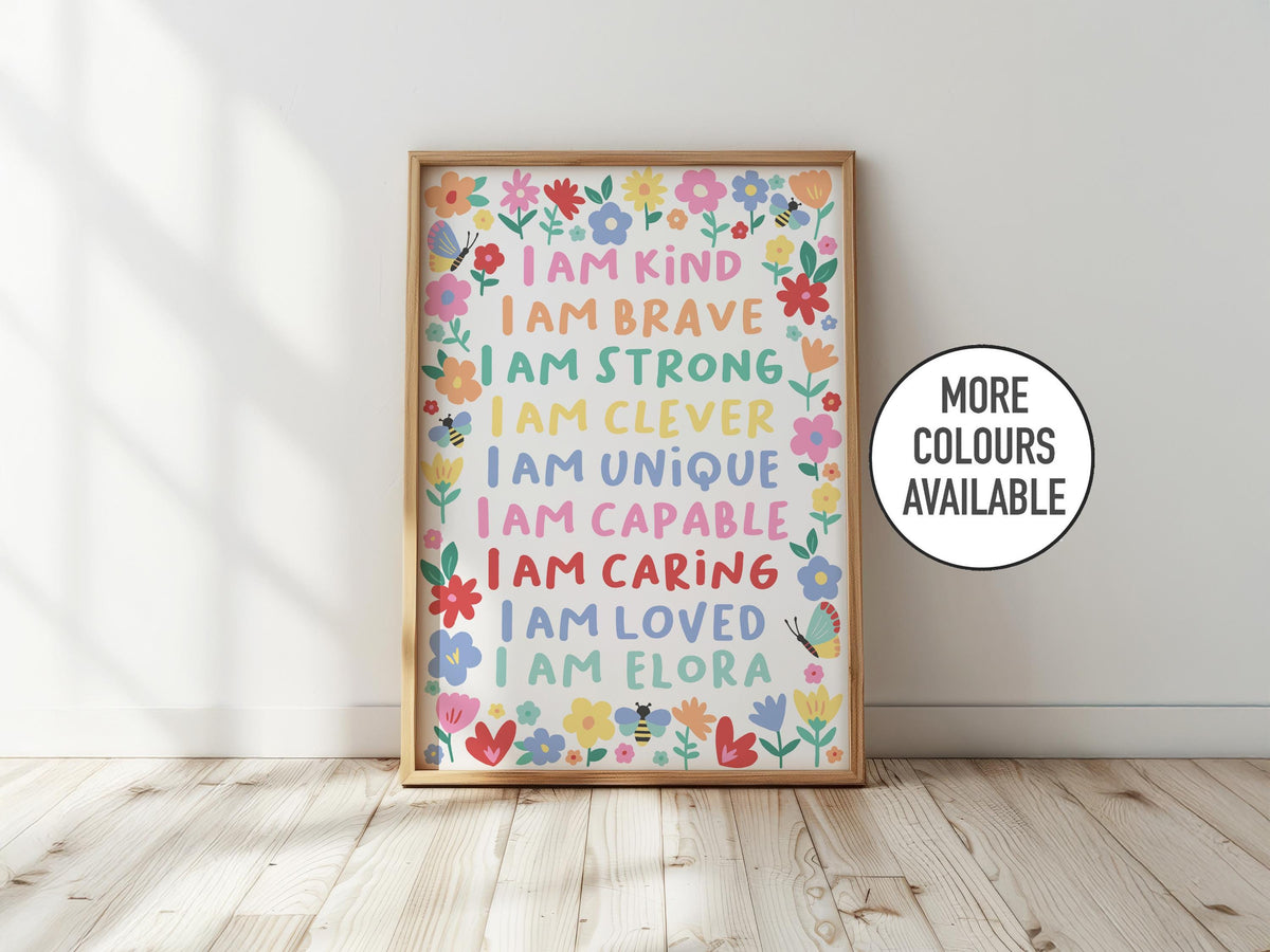 Floral affirmation print: personalised nursery decor