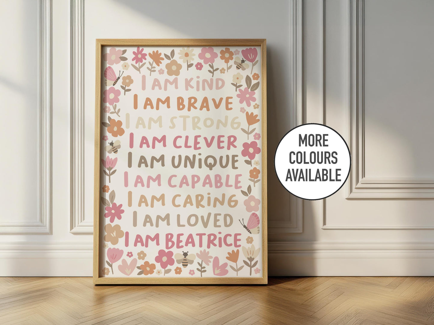 Floral affirmation print: personalised nursery decor