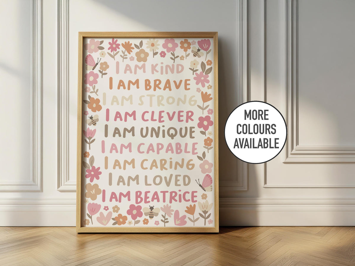 Floral affirmation print: personalised nursery decor