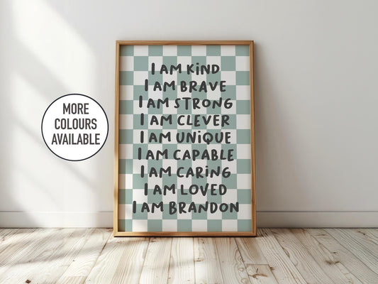 Personalised checkerboard affirmation print: kids nursery decor