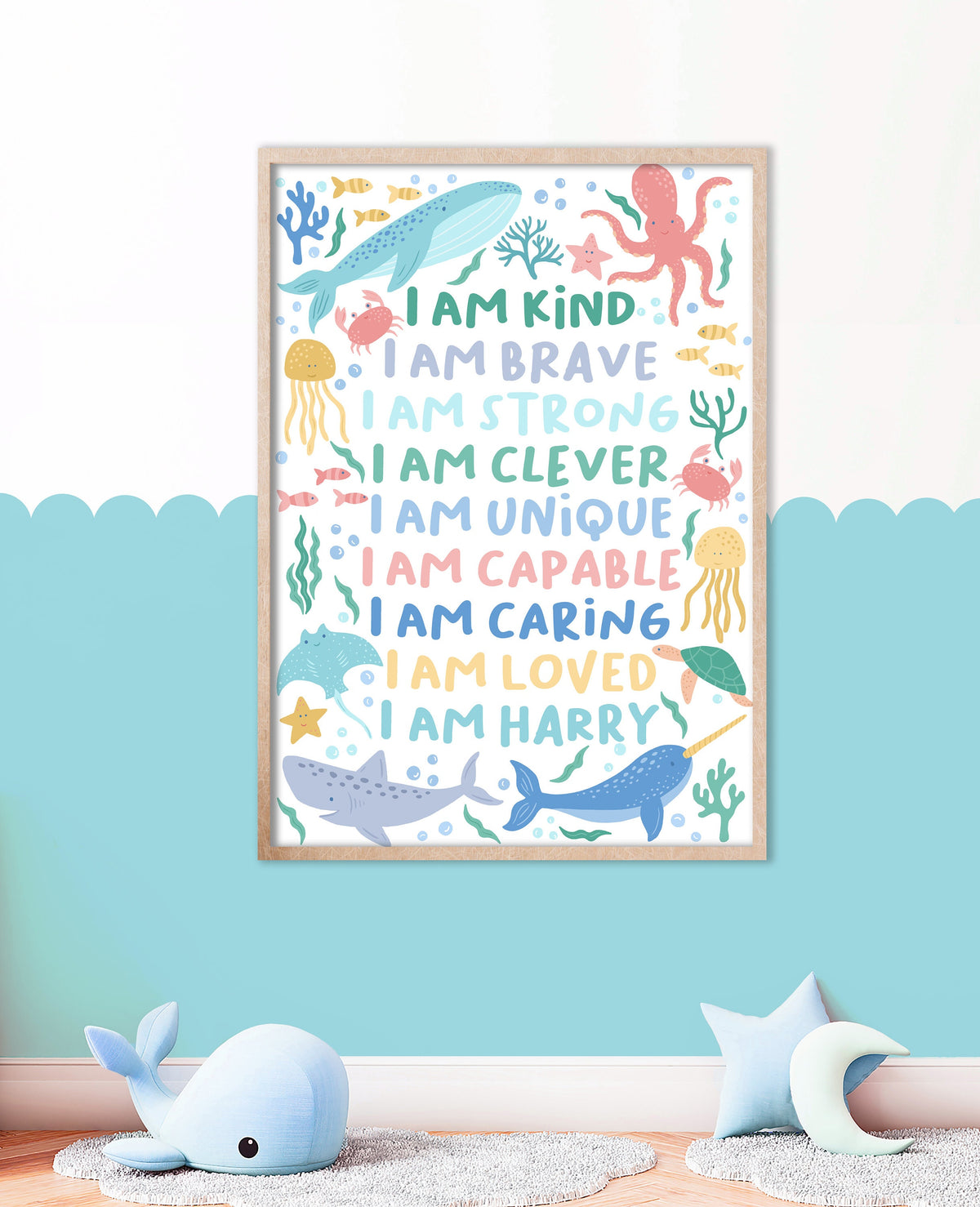 Personalised sea life affirmation print: kids nursery decor