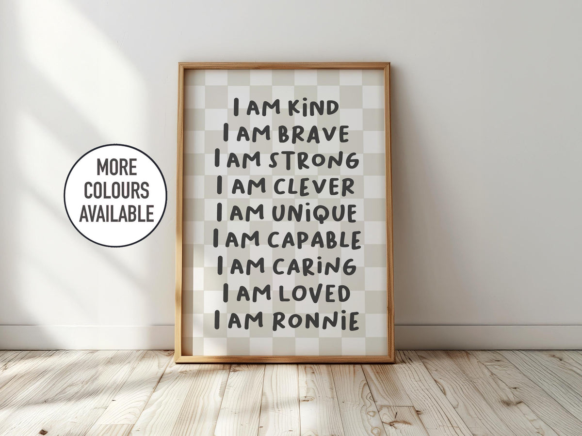 Personalised checkerboard affirmation print: kids nursery decor