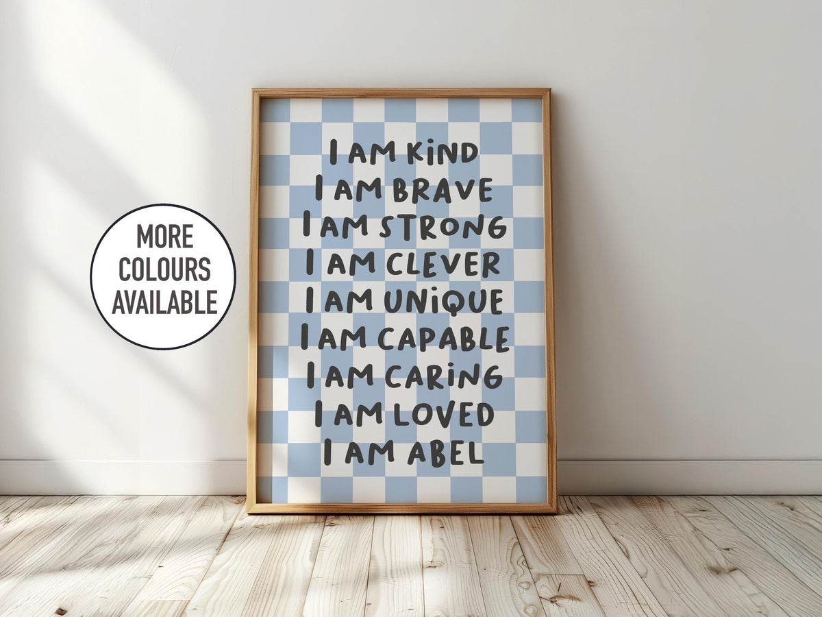 Personalised checkerboard affirmation print: kids nursery decor