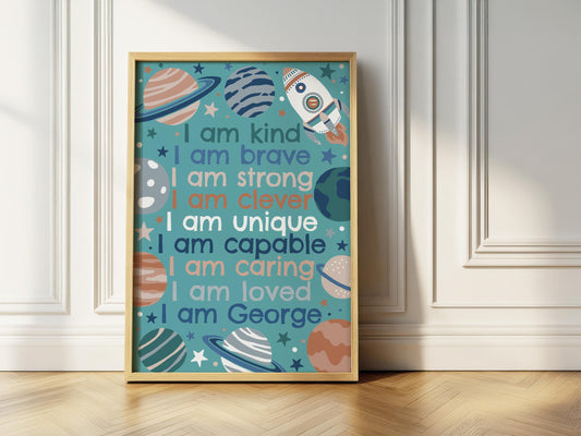 Space affirmation print: personalised nursery decor