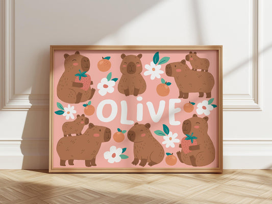 Personalised capybara print: children's wall art, nursery decor