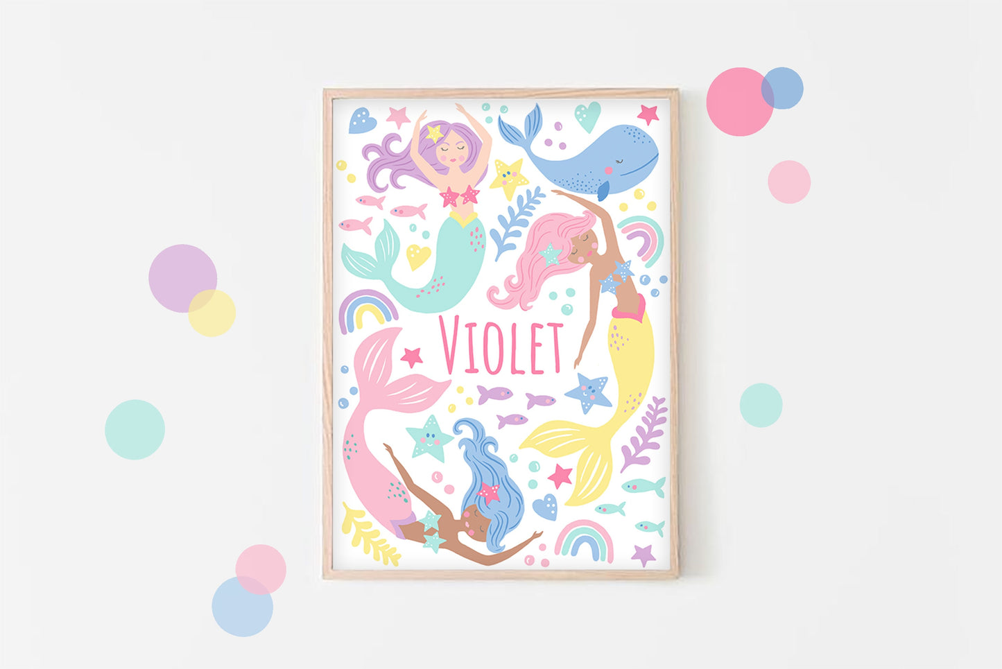 Personalised mermaid print: girls nursery wall art