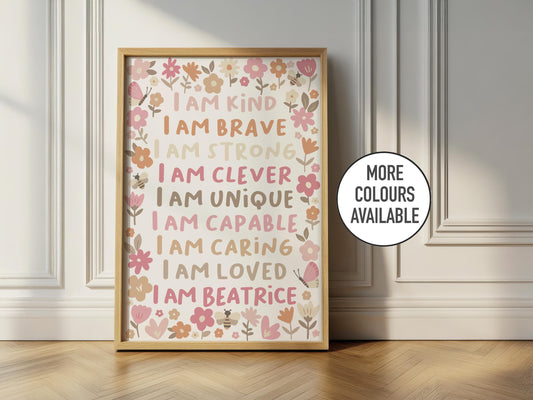 Floral affirmation print: personalised nursery decor