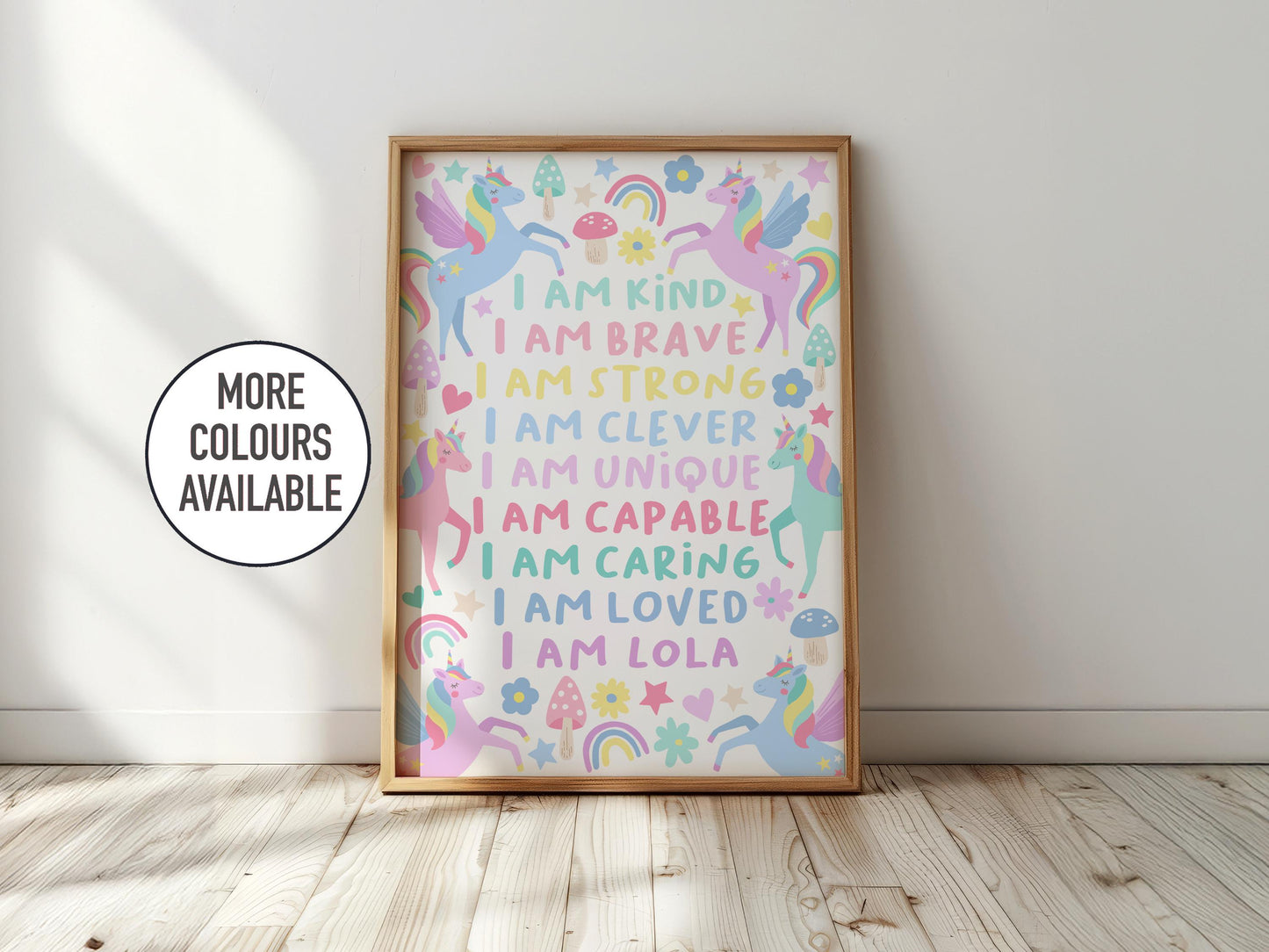 Personalised unicorn affirmation print: pastel nursery decor