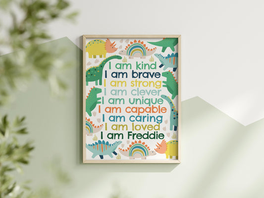 Dinosaur affirmation print: personalised kids room decor