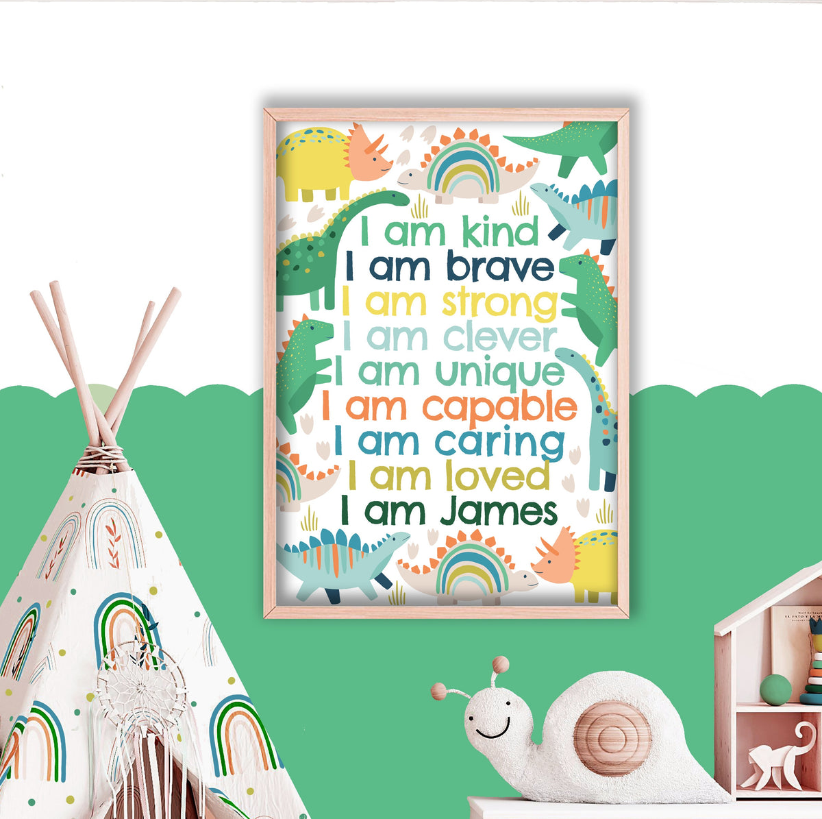 Dinosaur affirmation print: personalised kids room decor
