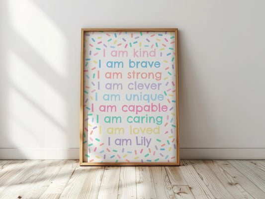 Personalised sprinkles affirmation print: kid's nursery decor