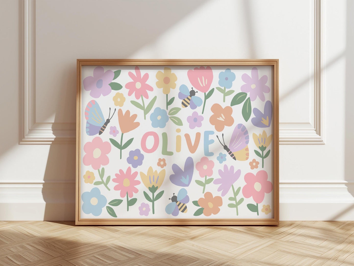 Personalised flower meadow print: colorful kids wall art