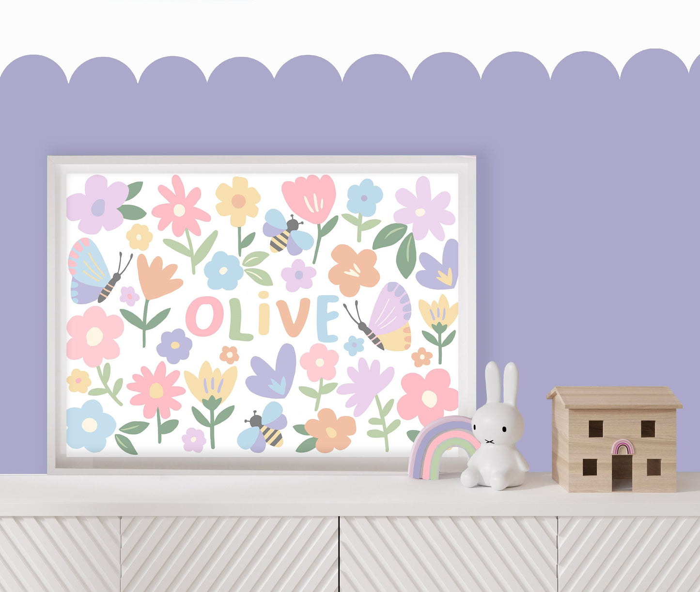 Personalised flower meadow print: colorful kids wall art