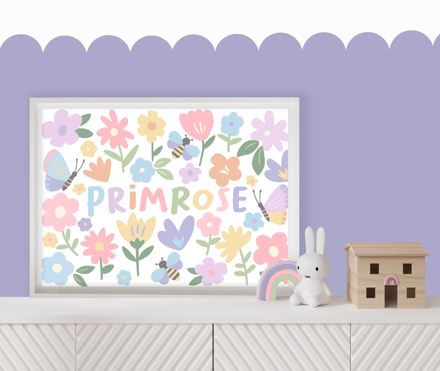 Personalised flower meadow print: colorful kids wall art
