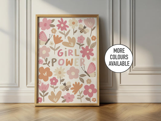 Girl Power Floral Nursery Print:Kids Wall Art