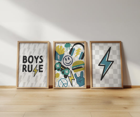 Boys Rule Print Set: Playroom Wall Art