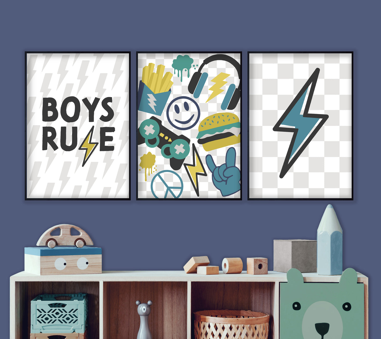 Boys Rule Print Set: Playroom Wall Art