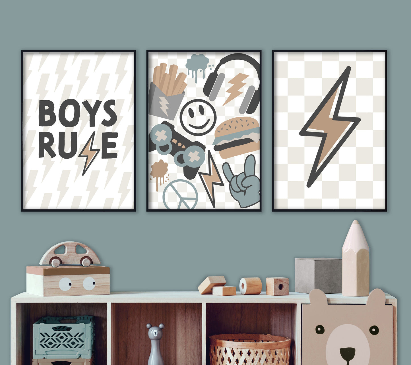 Boys Rule Print Set: Playroom Wall Art