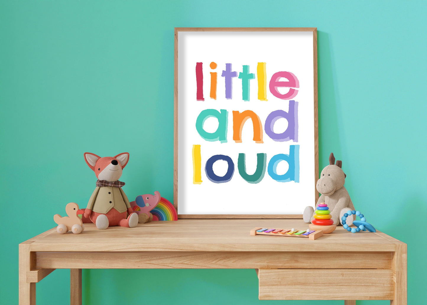 Little and loud colourful fun kids text wall art nursery bedroom print poster