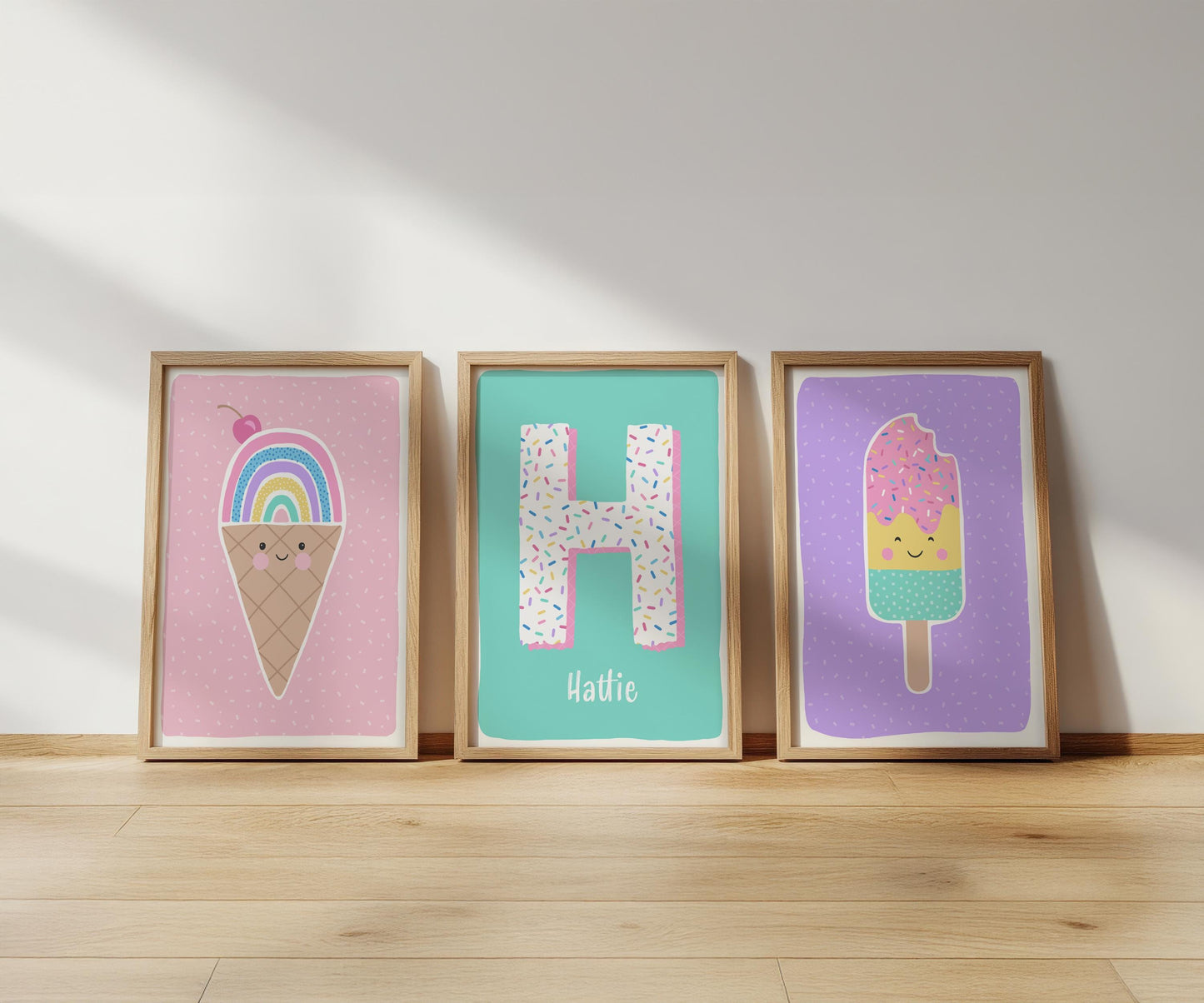 Personalised Ice Cream Prints: Kids Playroom Wall Art Set