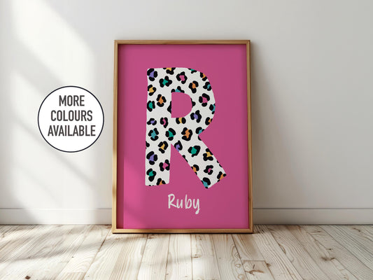Personalised Leopard Initial Print: Colorful Kids Room Decor
