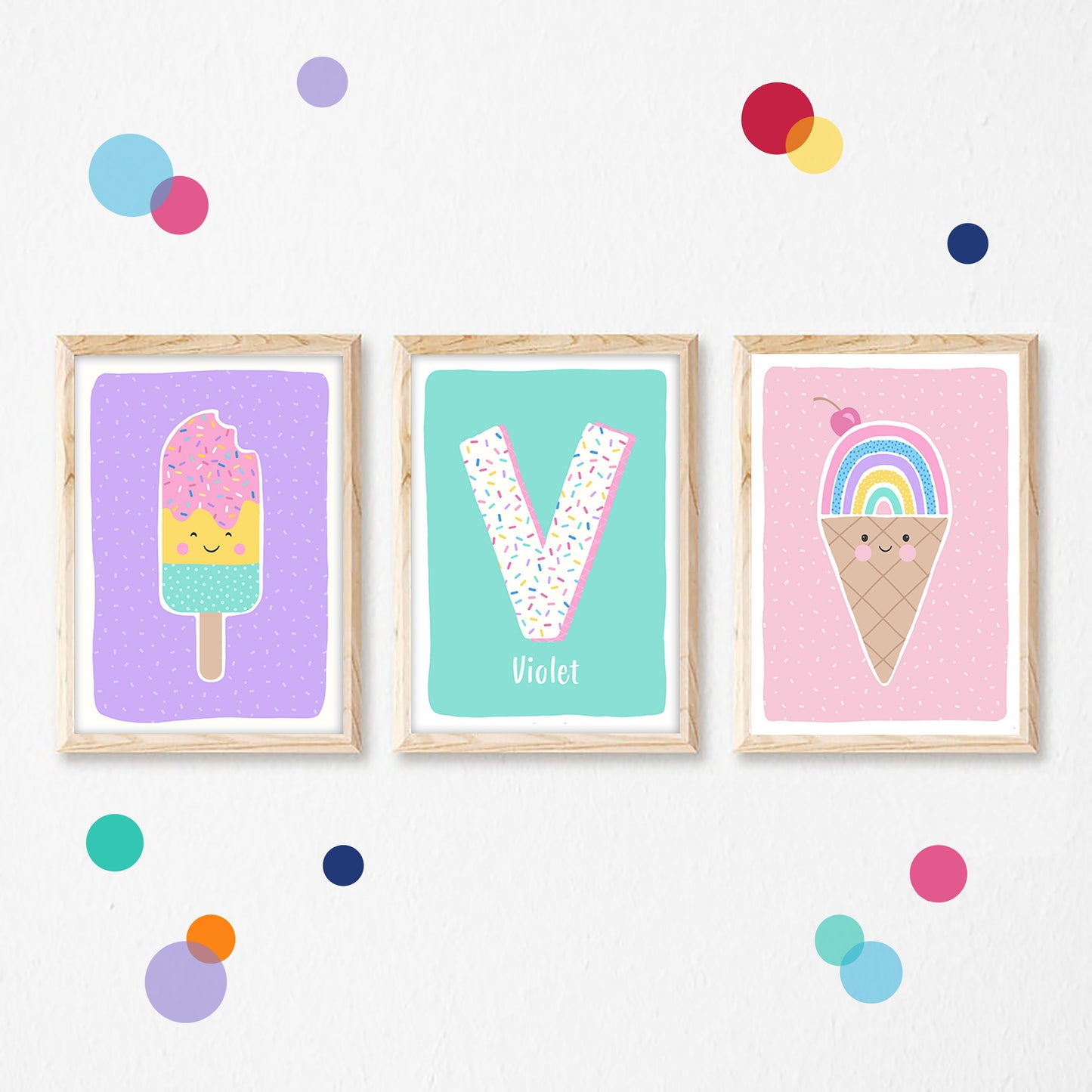 Personalised Ice Cream Prints: Kids Playroom Wall Art Set
