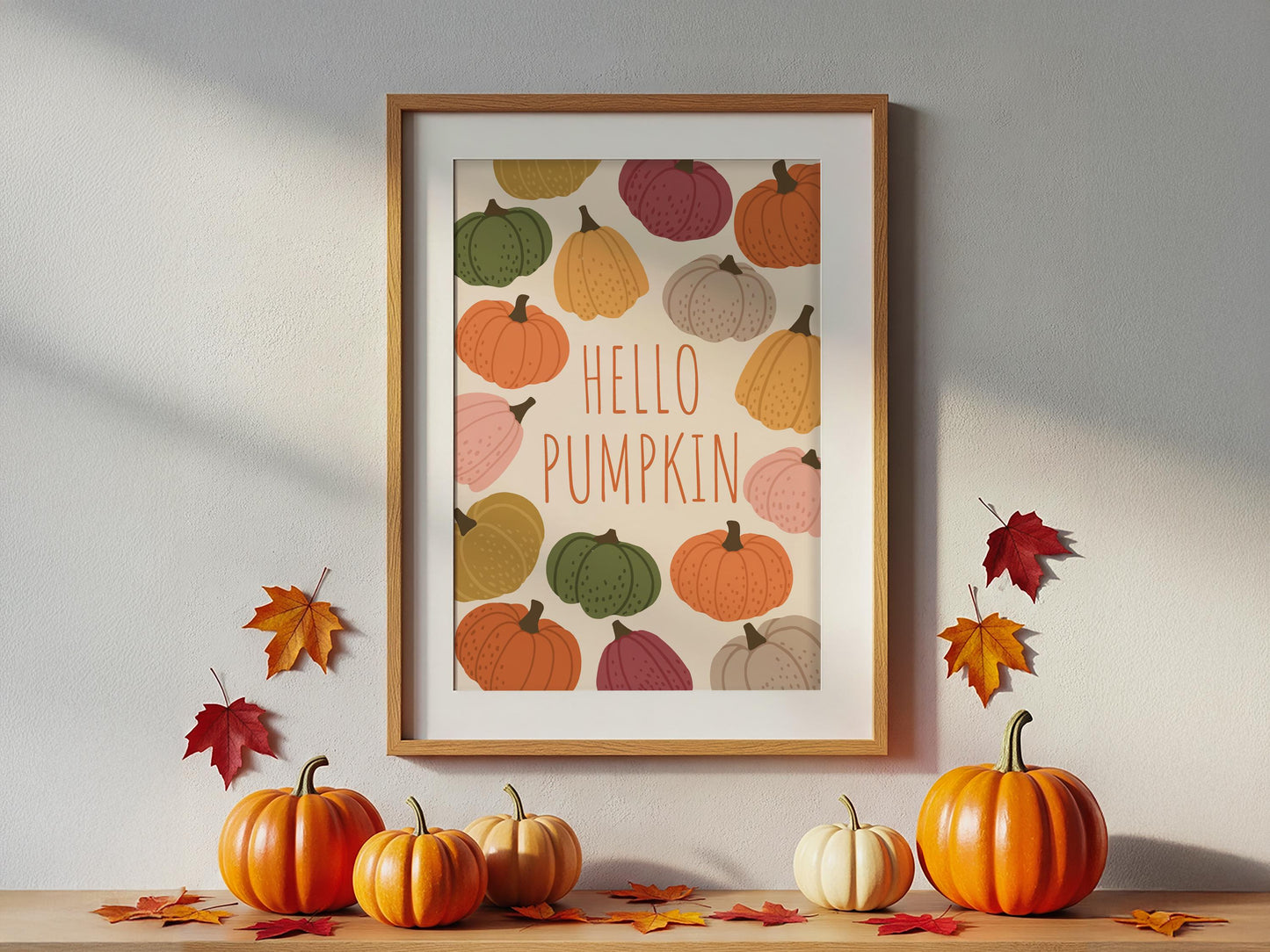 Hello Pumpkin - Cute Ghost, Pastel Halloween, Poster Print, Wall Art