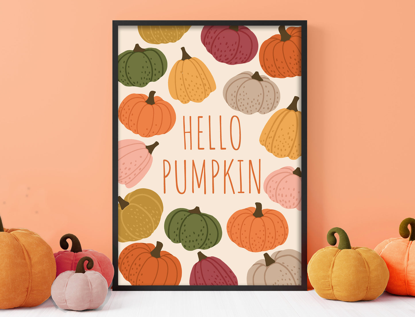 Hello Pumpkin - Cute Ghost, Pastel Halloween, Poster Print, Wall Art