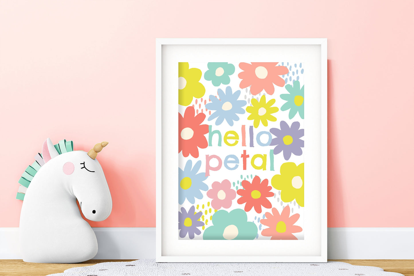 Hello Petal - Floral Nursery Print, Colourful Kids Bedroom Wall Art