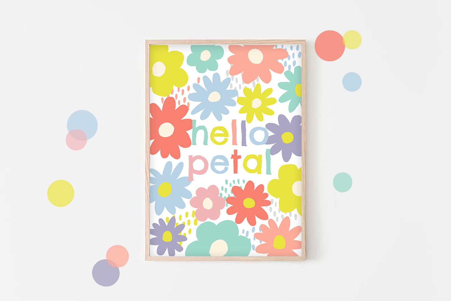 Hello Petal - Floral Nursery Print, Colourful Kids Bedroom Wall Art