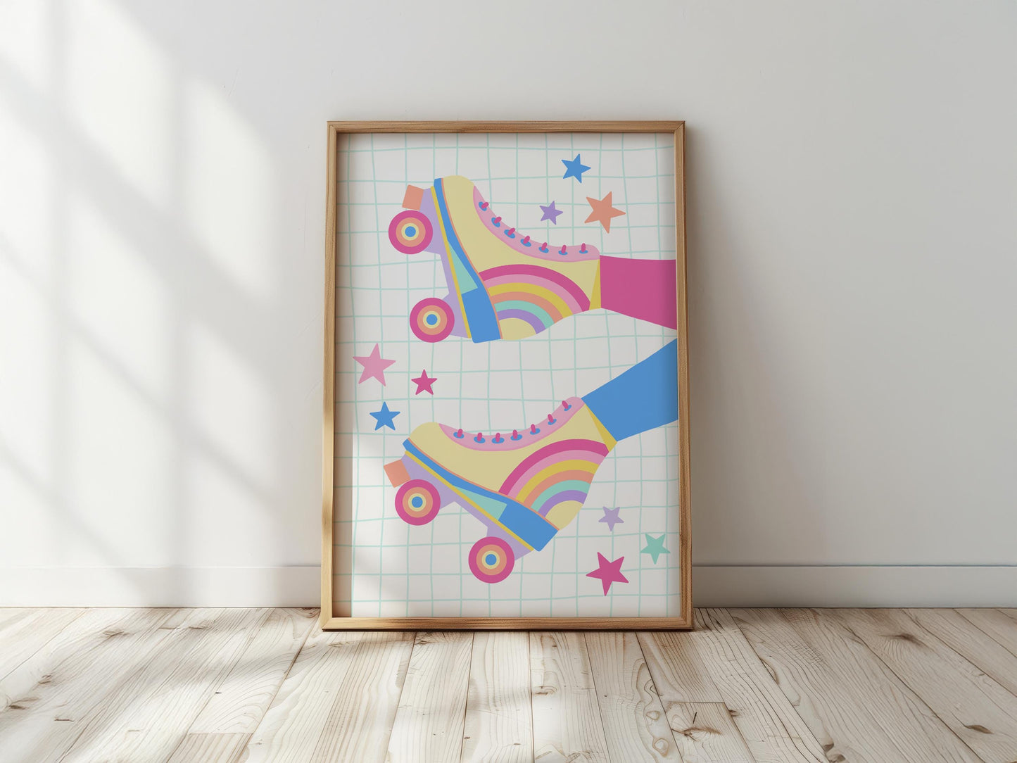 Rainbow Roller Skates Print: Retro Kids Playroom Art