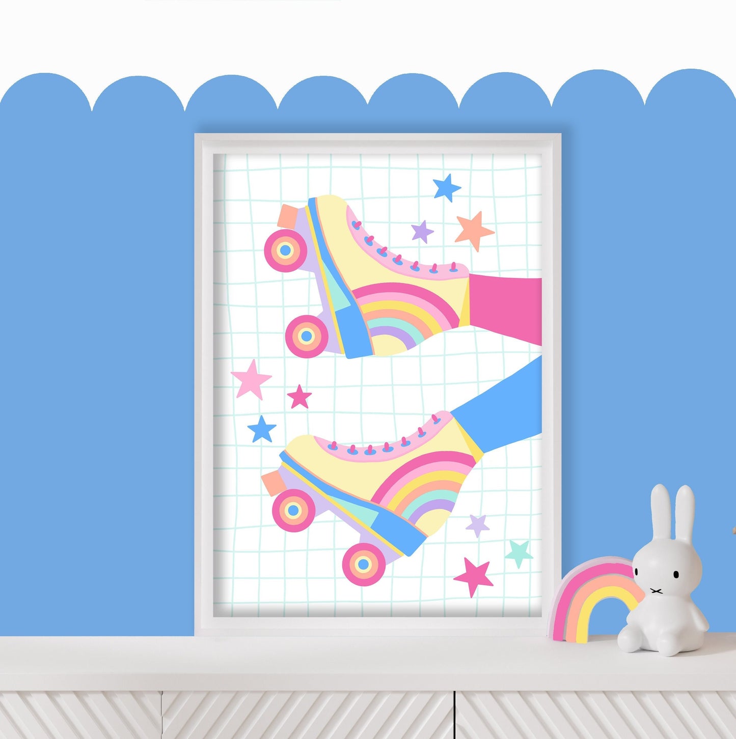 Rainbow Roller Skates Print: Retro Kids Playroom Art