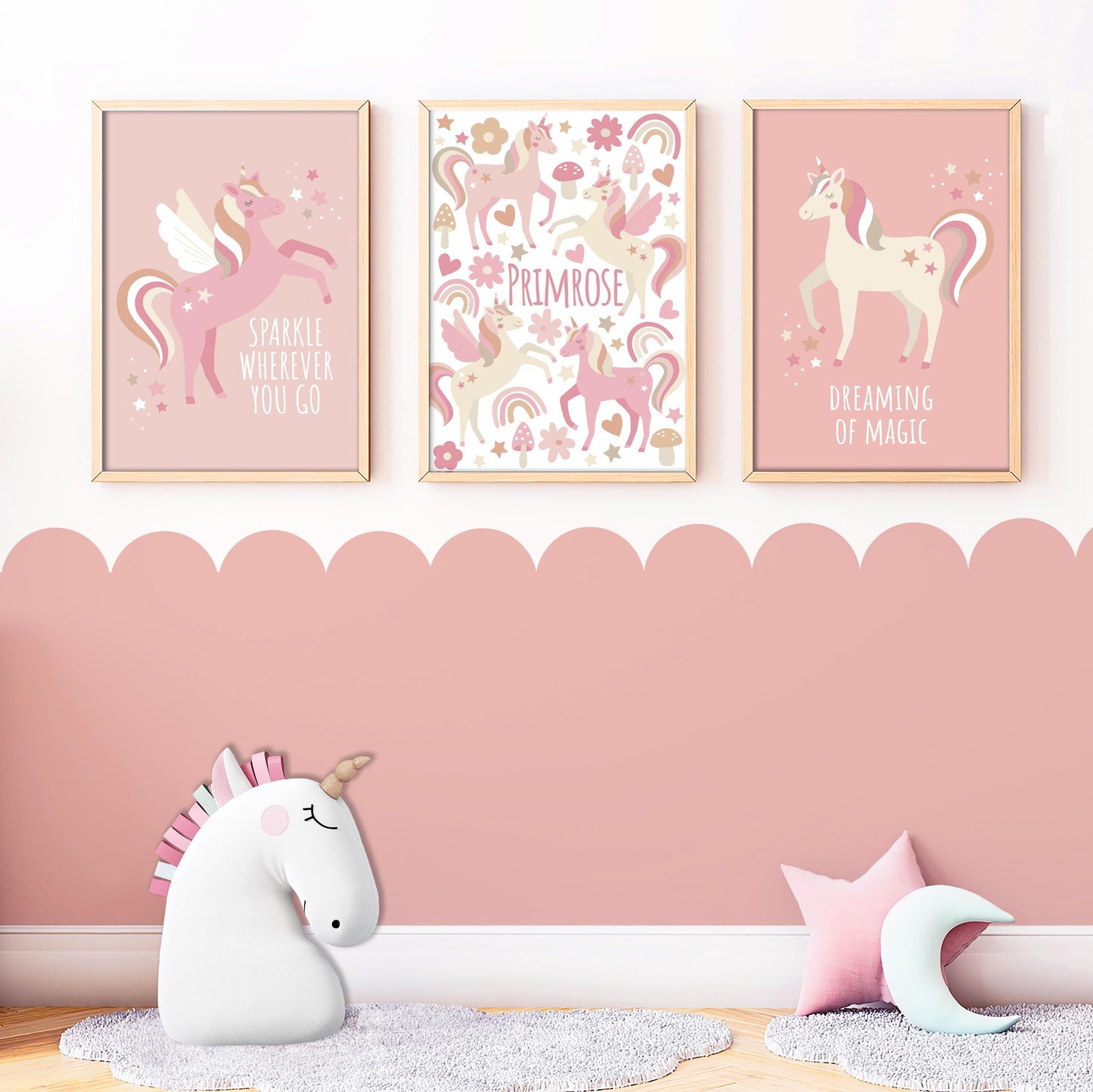 Personalised Unicorn Print Set: Natural Nursery Wall Art