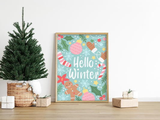 Hello Winter Print: Festive Christmas Wall Art for Nursery