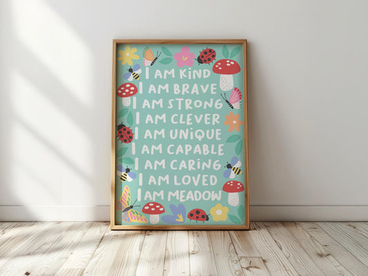 Woodland affirmation print: personalised nursery decor