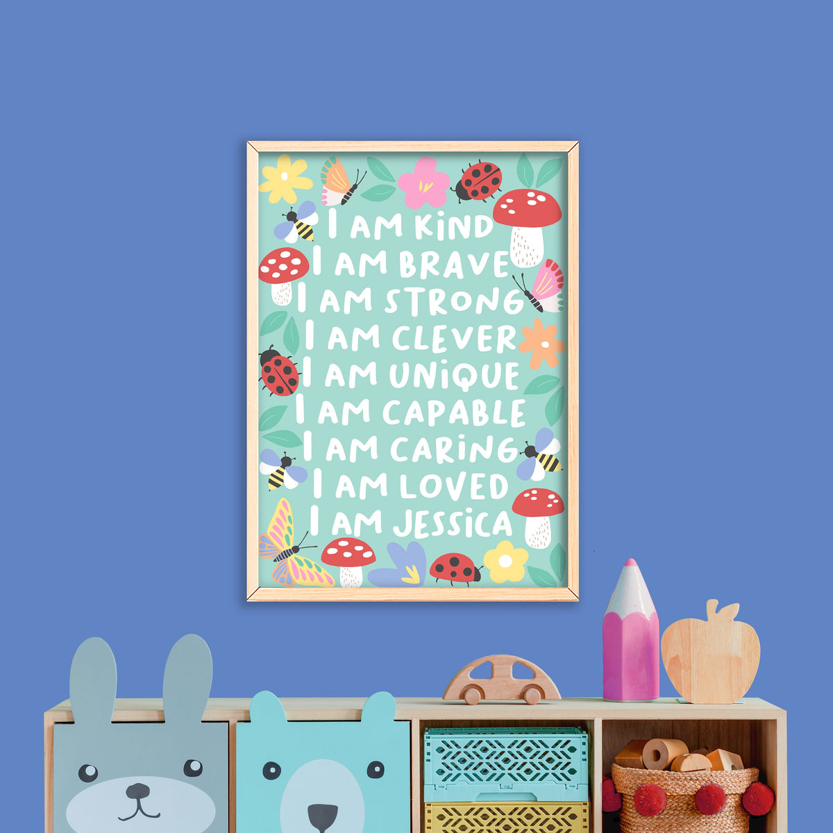Woodland affirmation print: personalised nursery decor