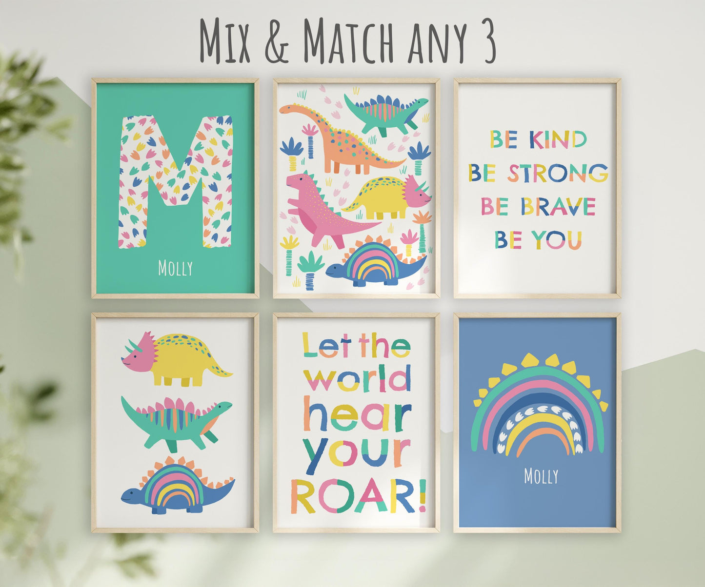 Dinosaur Nursery Art Prints: Mix & Match Set of 3