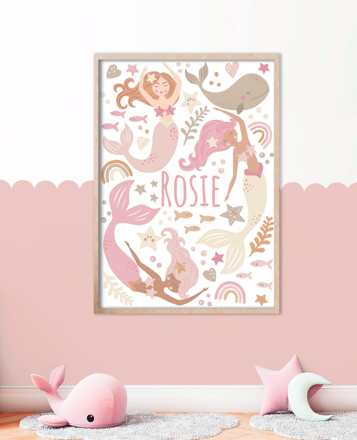 Personalised mermaid print: girls nursery wall art