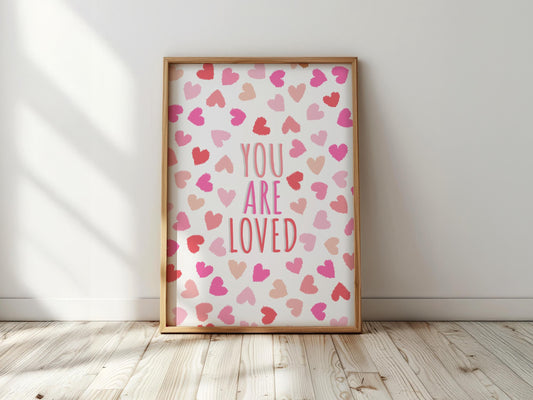 You Are Loved Heart Print: Girl's Pink Valentine's Decor