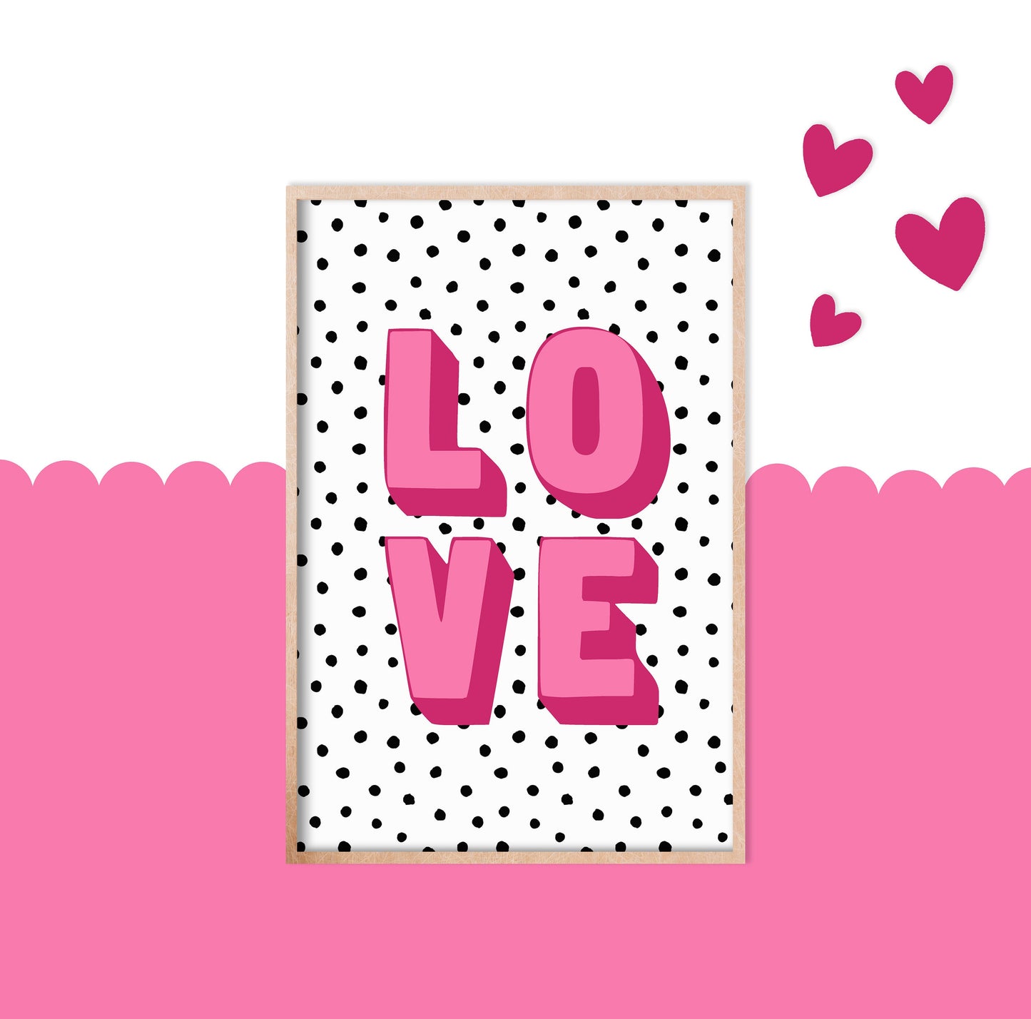 LOVE - Pink Dotty Wall Art, Valentine's Gift, Playroom Print, Gallery Wall Decor