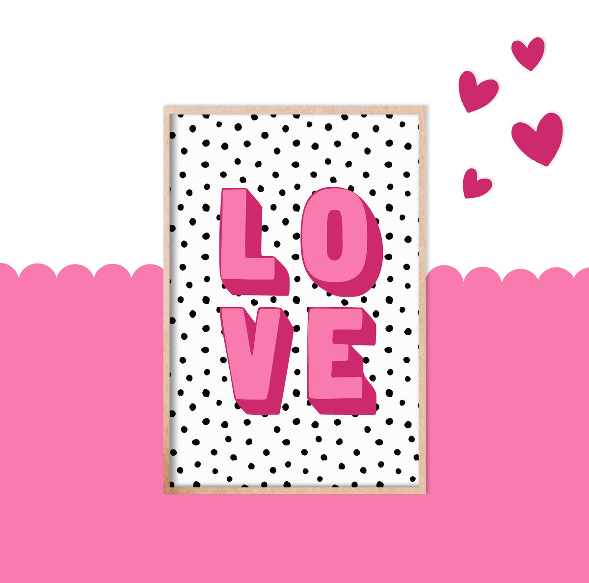 LOVE - Pink Dotty Wall Art, Valentine's Gift, Playroom Print, Gallery Wall Decor