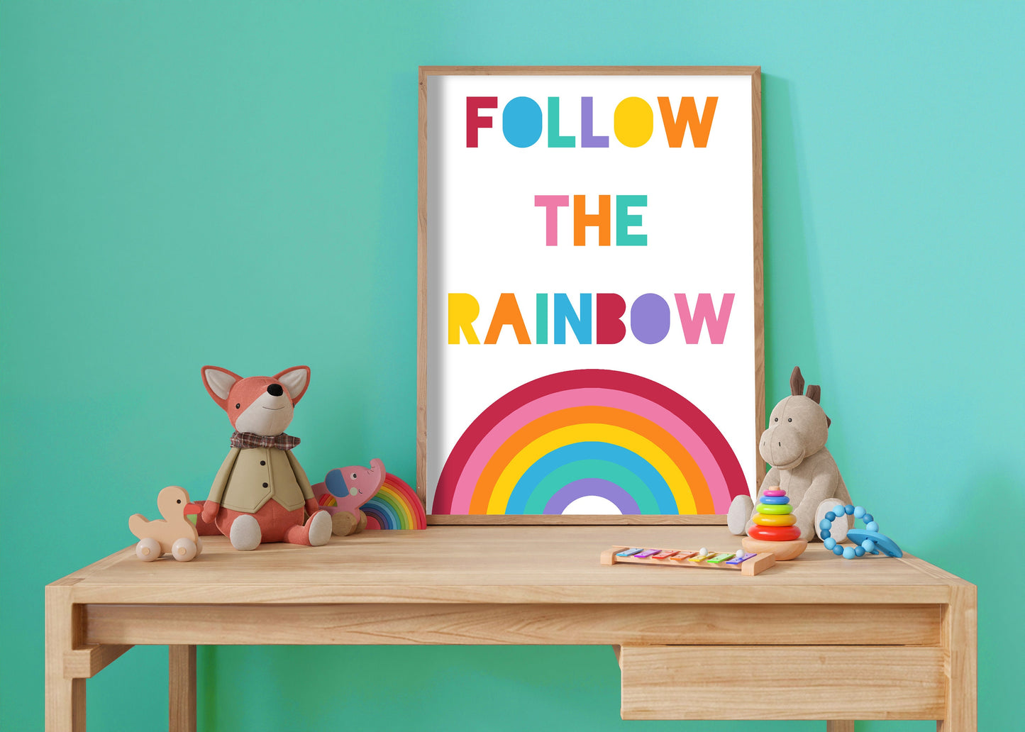 Follow The Rainbow - Rainbow Nursery Wall Art, Bright, Colourful, Kids Modern Room Poster
