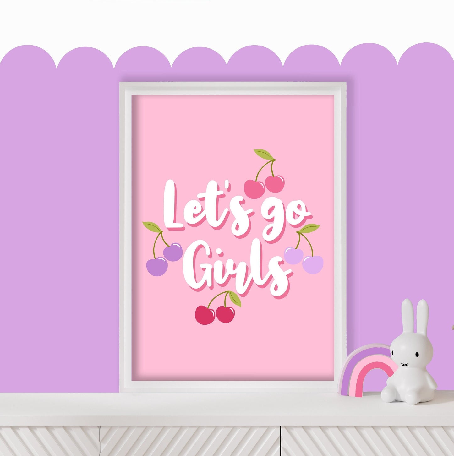 Let's Go Girls - Cherry Wall Art, Bedroom Decor, Girlie Fun Poster, Kids Room Print