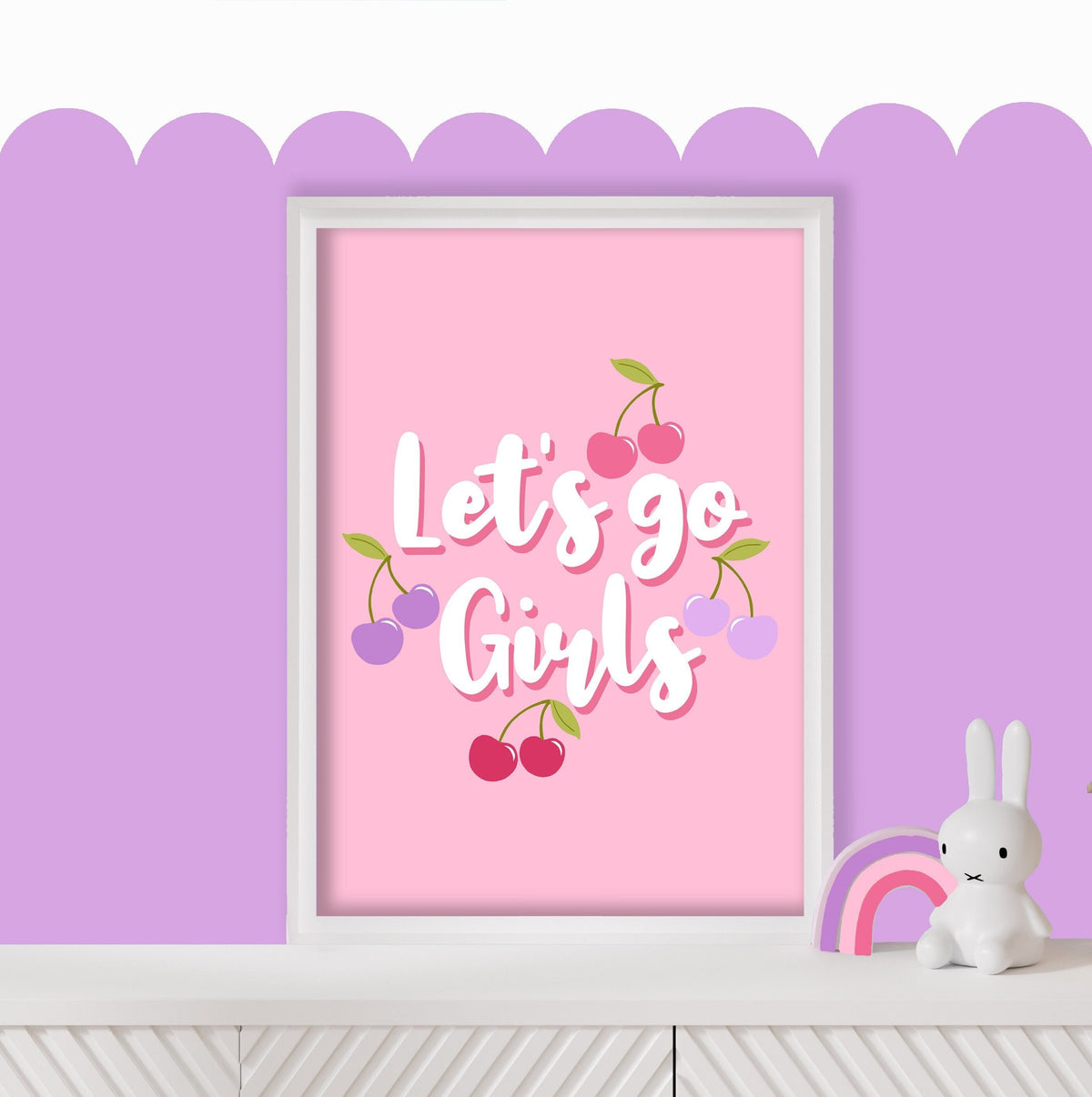 Let's Go Girls - Cherry Wall Art, Bedroom Decor, Girlie Fun Poster, Kids Room Print